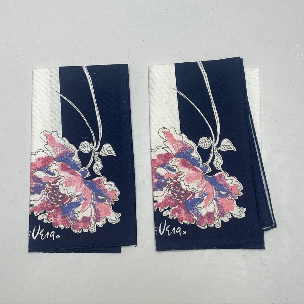 Vintage VERA Navy Floral Napkins - Pair